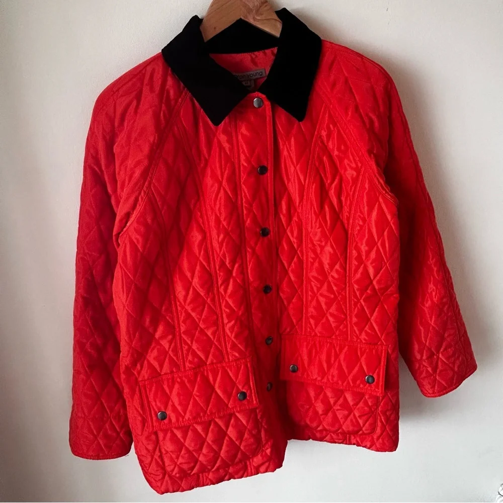Sharon Young Quilted Classic Preppy Heritage Barn Chore Coat Orange Red Vintage - Picture 9 of 15